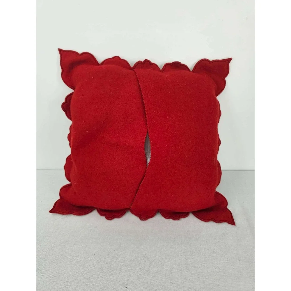 Handcut Reverse Applique Wool Blend Floral Pillow Cover Red Cream Hungary 16x16